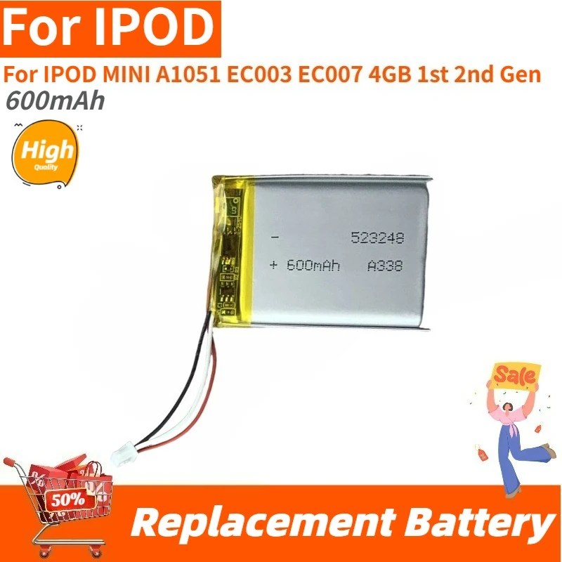 

5PCS High Quality battery 600mAh For IPOD MINI A1051 EC003 EC007 4GB 1st 2nd Gen Brand New Replacement Battery