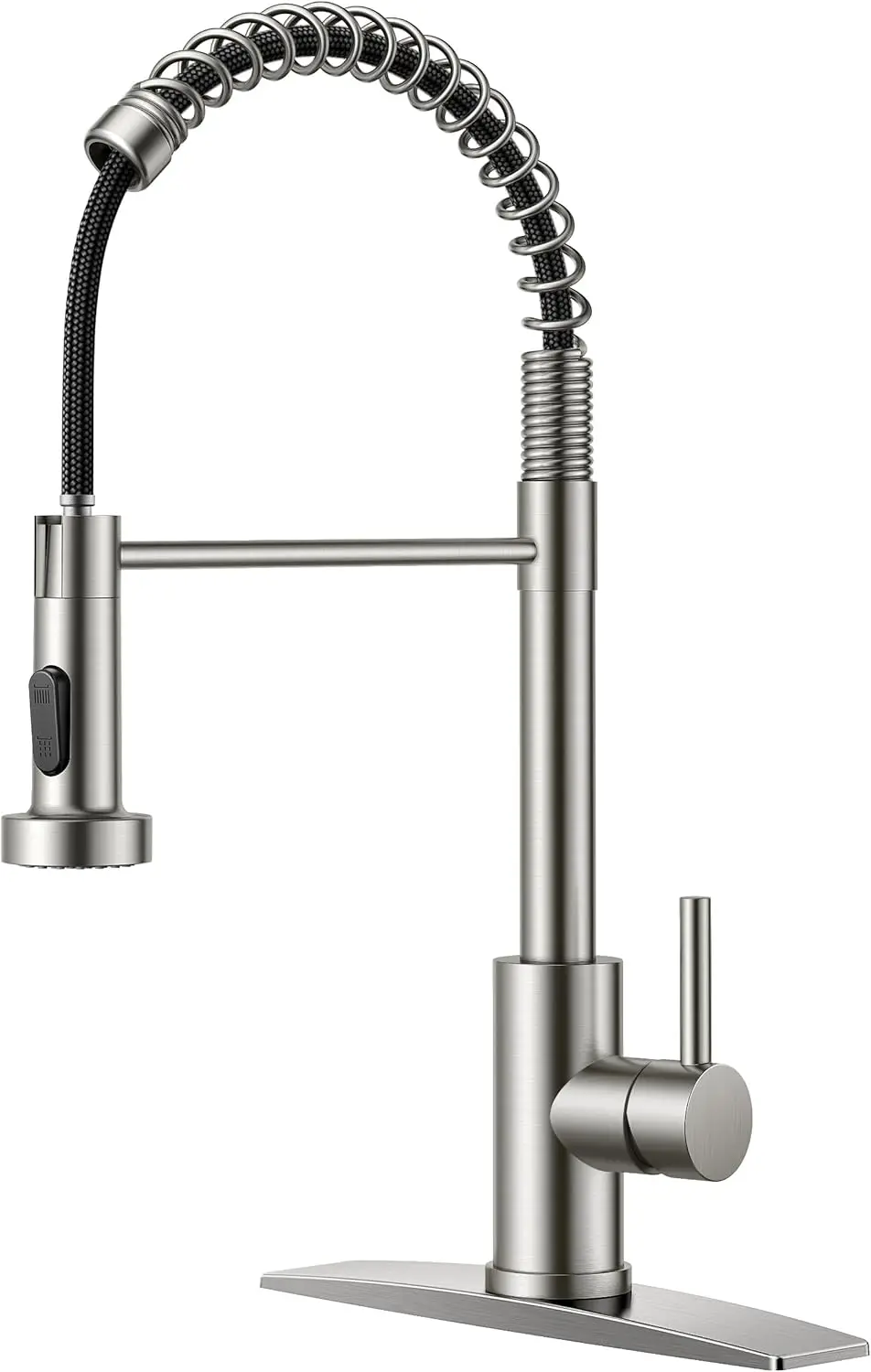 

Pull Down Kitchen Faucet with Sprayer, Brushed Nickel Stainless Steel Single Handle Spring Sink Faucet for Farmhouse Laundry Bar