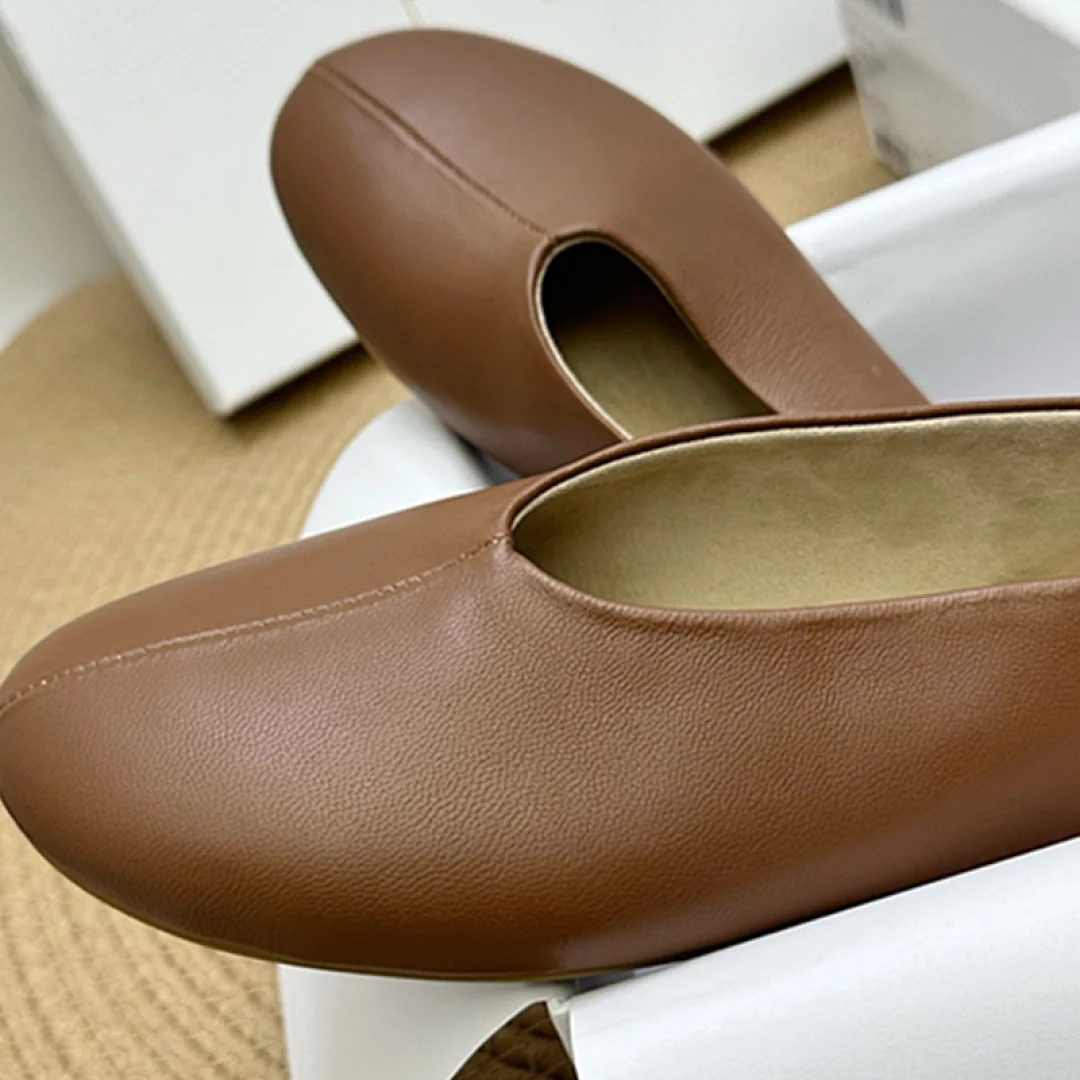 Maxdutti 2026 Summer Minimalist Ballet Shoes Shoes For Woman Loafers French Elegance Slip On Soft Genuine Leather Flats Shoes