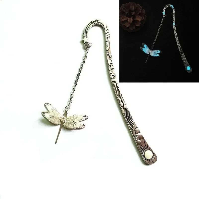 Retro Luminous Metal Bookmark Butterfly Dragonfly Bookmark Childrens Stationery Student Supplies Gift view 2