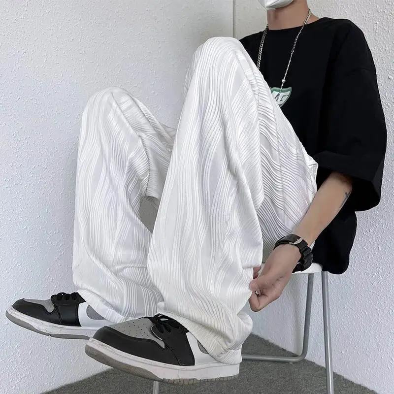

Summer Thin Ice Silk Men's Straight Leg Casual Faionable Nine-Foot Pants Trendy Versatile Cool-looking Leisure Trousers