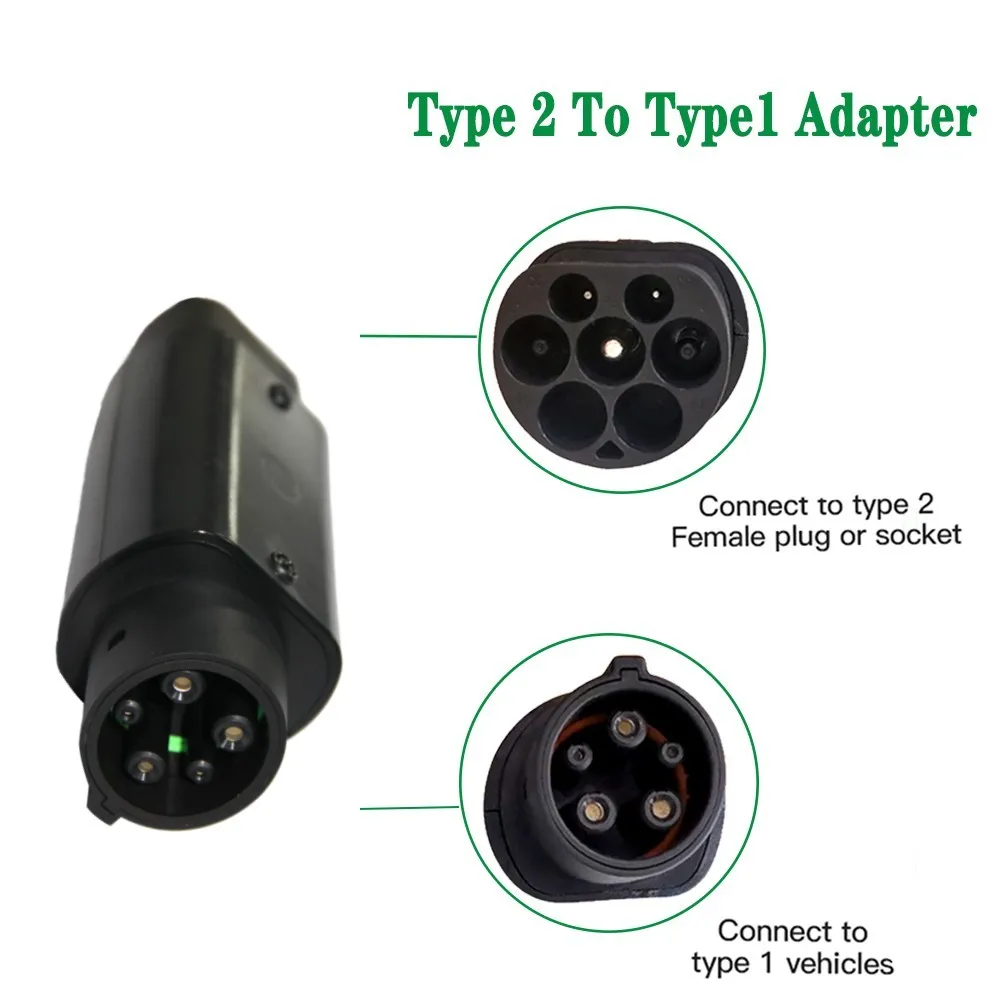 32A Type 2 To Type 1 EV Charging Adapter Connector SAE J1772 To Tesla T2 To T10