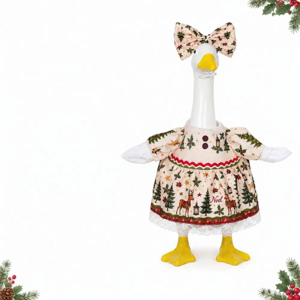 Christmas Decorative Goose Outfit Elk Pattern For 23 Inch Statue Festive Outdoor Lawn Yard Decor Bowknot Costume