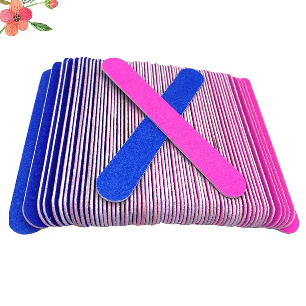 100 ชิ้นกระดาษทรายเล็บไฟล์สองด้านไม้บดเล็บขัด Smoothing Shaping Extensions False Polish Removal