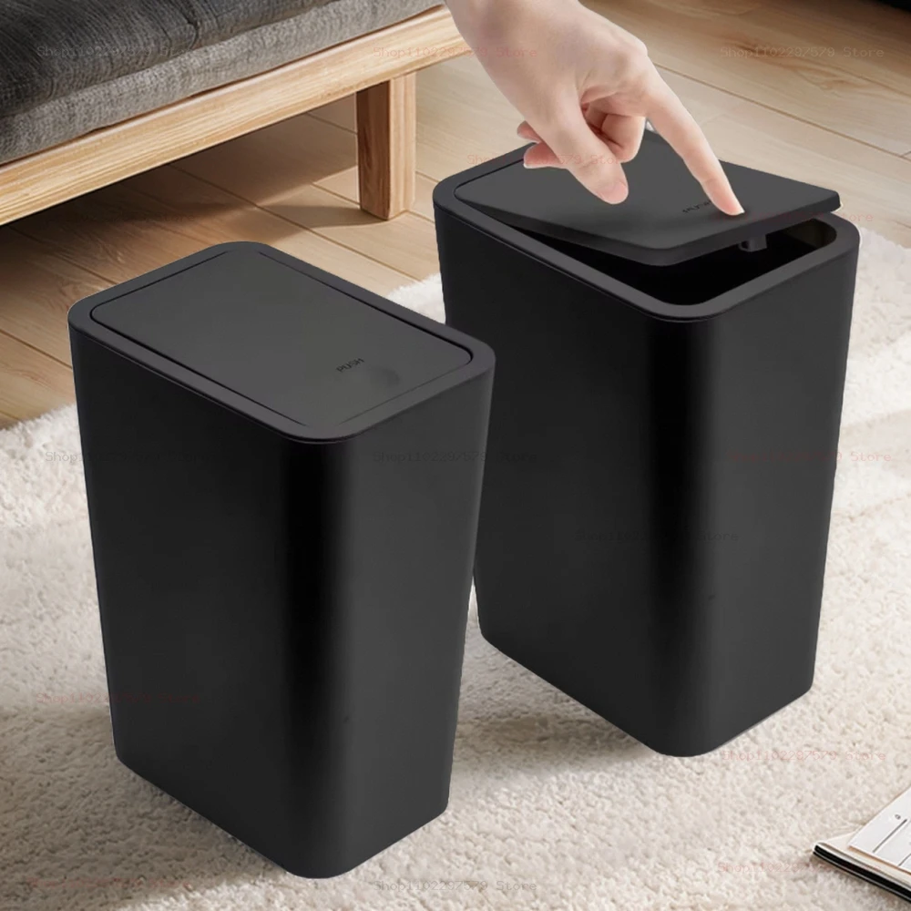 Badezimmer-Mülleimer – 10 l, kleiner Mülleimer mit Pressdeckel für Toilette, Schlafzimmer, Wohnzimmer – Kunststoff-Papierkorb mit Pop-up-Deckel