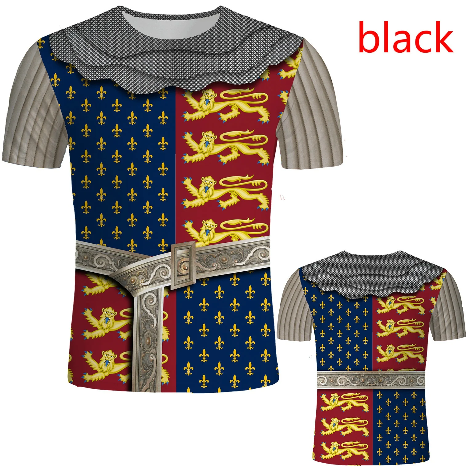Men\'s 3D Print Medieval Knight Cosplay T Shirt Retro Style Knight Armor Pattern Short Sleeve Cool Tee Tops
