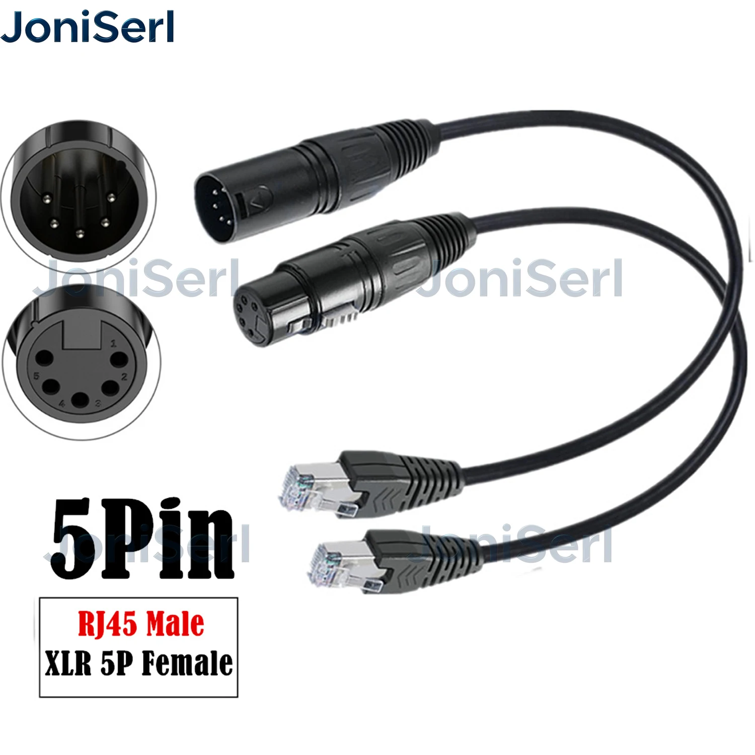 JonISerl DMX XLR 5 Pin Male  Female to RJ45 Male Cable Adapter for Led Lighting Dmx512 Decoders Amplifiers, Mixers etc