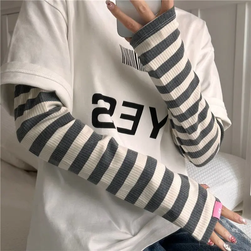Loose Striped UV Protection Arm Sleeves Summer Ice Sleeves for Driving Cycling Fashion Decorative Sun Protection Arm Covers image 5