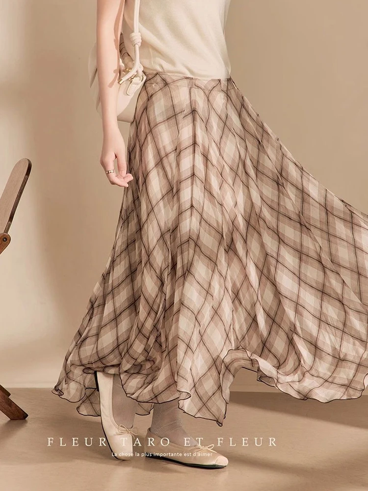 Zoki-Falda larga a cuadros Vintage para mujer, faldas acampanadas elegantes bohemias de cintura alta, faldas largas informales holgadas Retro irregulares para playa