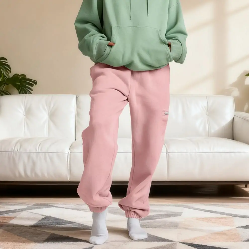 Unissex 2025 calças de inverno mulheres forro de lã quente com cordão calças casuais ginásio moletom forro de pelúcia calças esportivas femininas