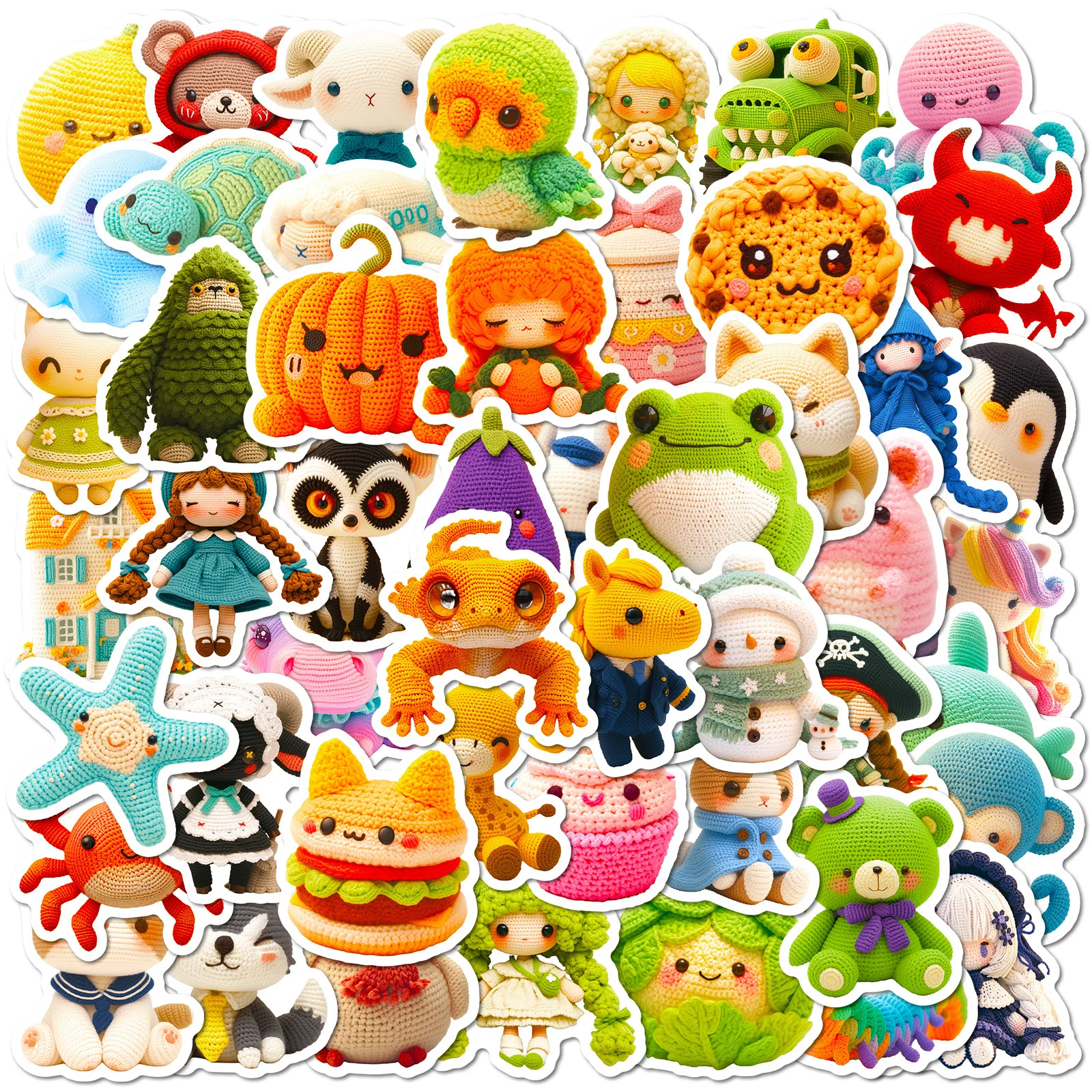 50 Stuks Gehaakte Wollen Poppen Dieren Cartoon Graffiti Stickers Diy Telefoon Laptop Notebook Koffer Cup Waterdichte Sticker Kids Speelgoed