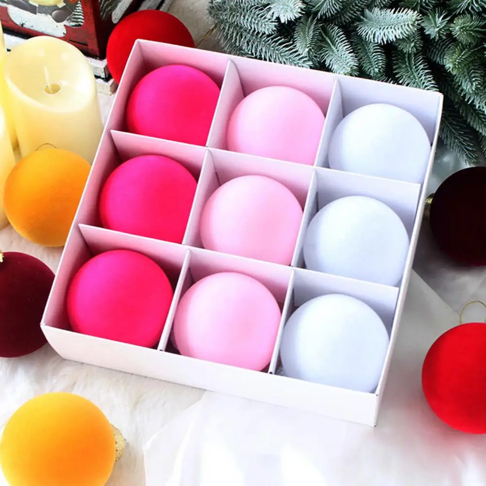 Traditional Christmas Baubles Set Shatterproof Flocked Christmas Ball Ornaments 9 Pack Soft Texture for Tree for Christmas