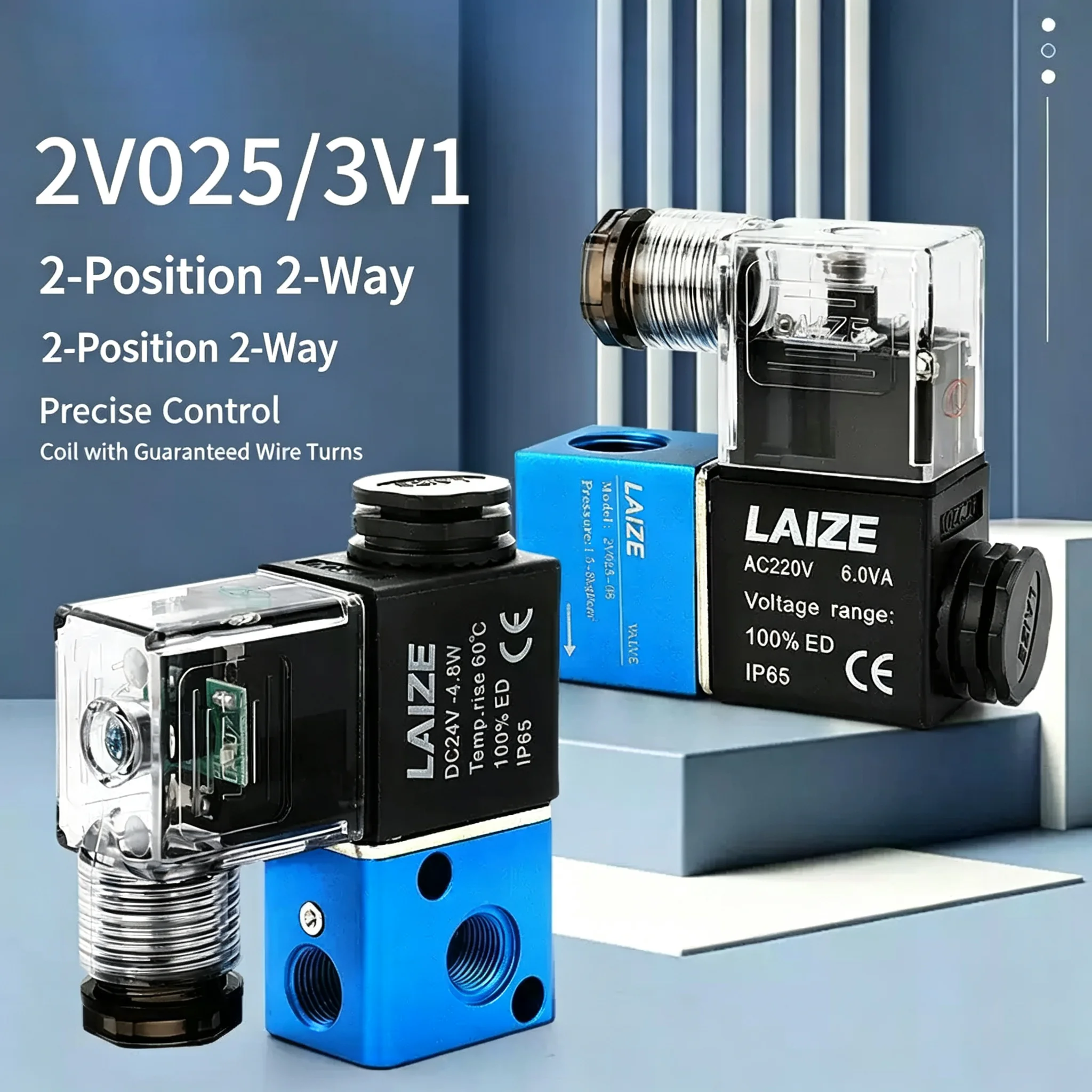 2V025-08 D24V Solenoid Valve Pneumatic Directional Coil 1-Inlet 1-Outlet 2/2-Way Control AC220V for Industrial Automation