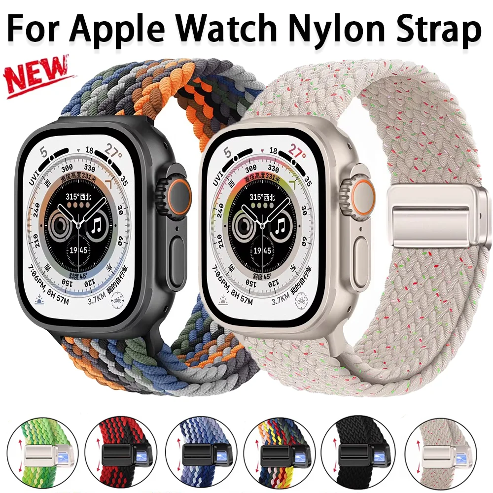 Nylon-Geflechtarmband mit Magnetverschluss für Apple Watch Ultra 3 2 49mm 11 10 46mm 42mm 9 8 7 45/41mm iWatch 6 5 SE Armband