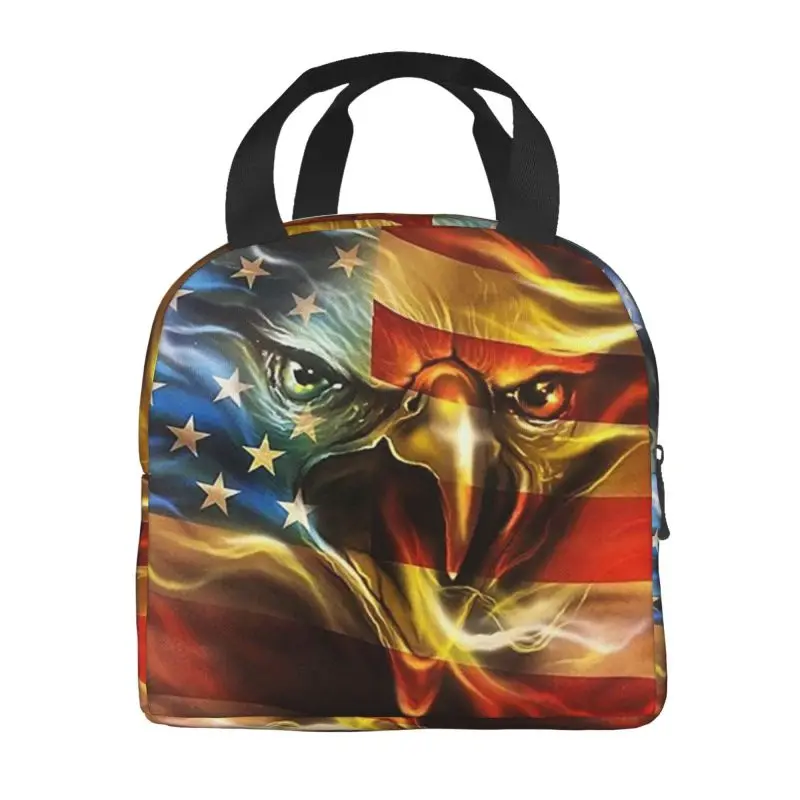 American Flag Eagle Resuable Lunch Box for Leakproof Patriotic Cooler Thermal Food Insulated Lunch Bag Kids School Children