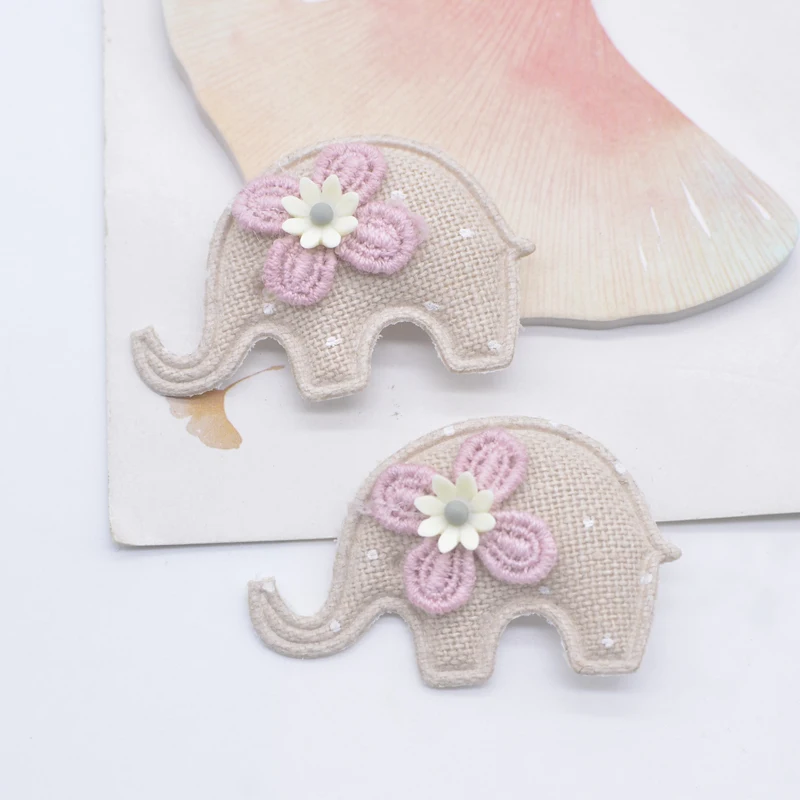 10Pcs 50*30mm Padded Elephant with Resin Flower Appliques for Clothes Hat Leggings Patches DIY Headwear Hair Clips Accessories