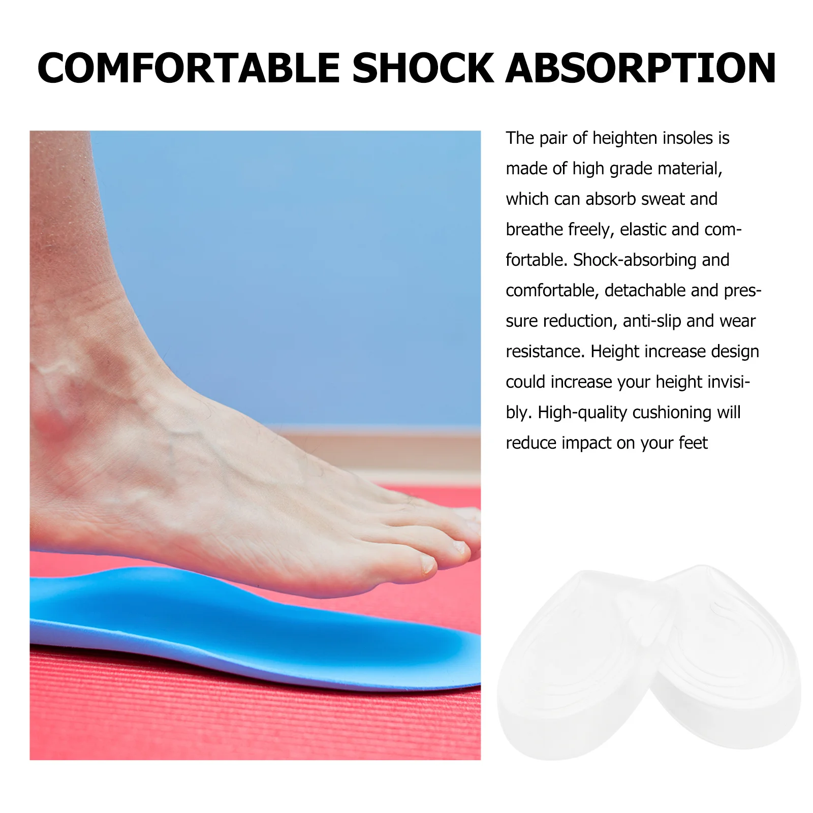 

2Pairs Height Increase Insoles Silicone Heel Cushions Transparent Comfortable Breathable Invisible Foot Protection Pad Shock