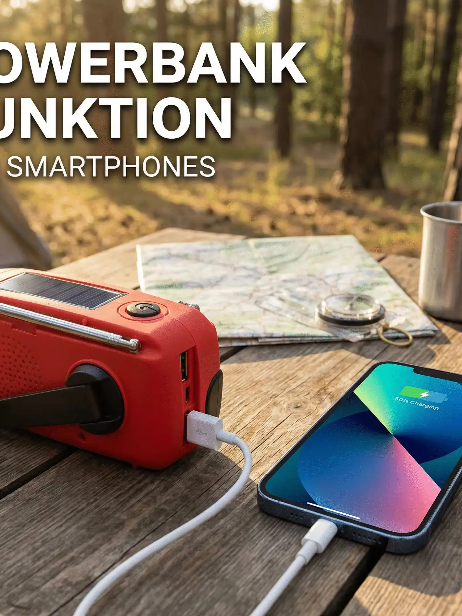 Mehrzweck Notfallradio Handkurbel Solar Radio AM/FM NOAA, 2000mAh Powerbank mit LED Taschenlampe, USB Aufladung, IPX3 Spritzwasserschutz für Camping Katastrophenvorsorge