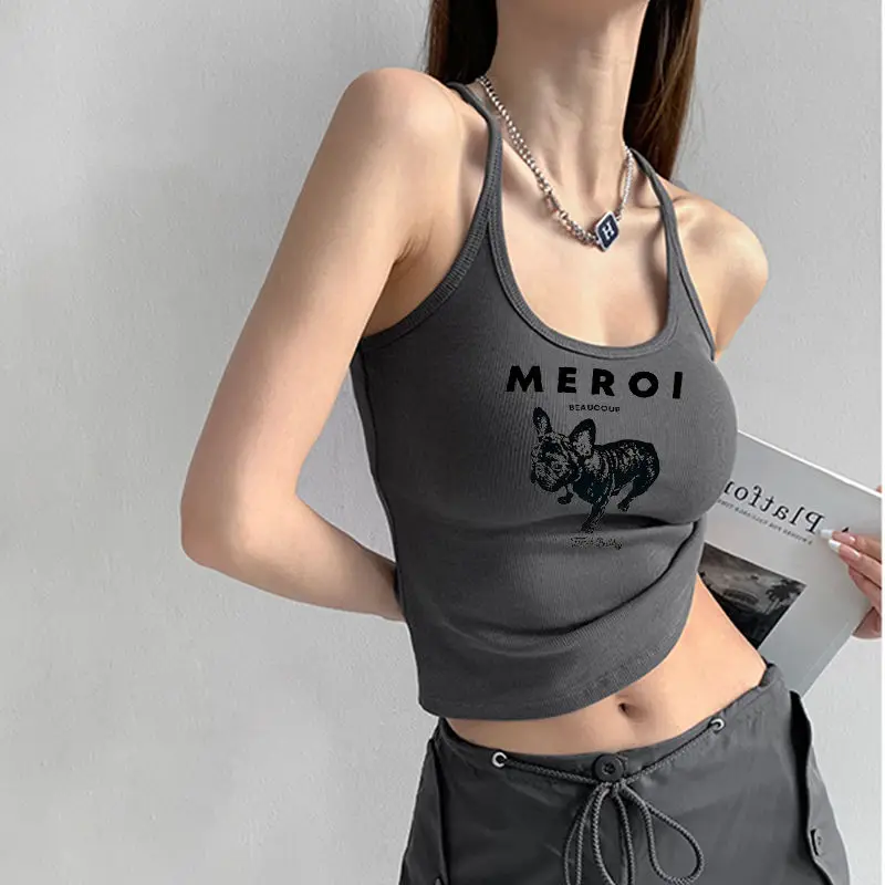 

Summer New Printing Letter Short Bottoming Tanks Sleeveless All-match Solid Slim Sexy Tops Tees Fashion Casual Women Clothing