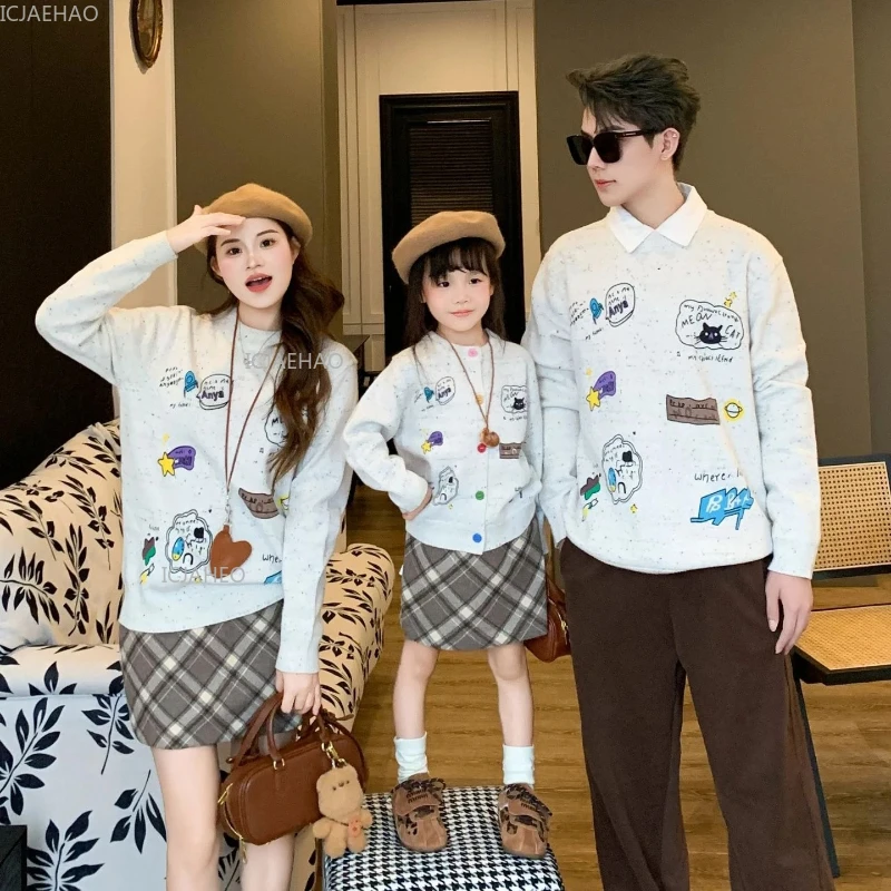 

Winter Family Matching Knitwear Costumes Mom Skirt Baby Outfit Father Toddler Sweater Newborn Birthday Party Children Clothes
