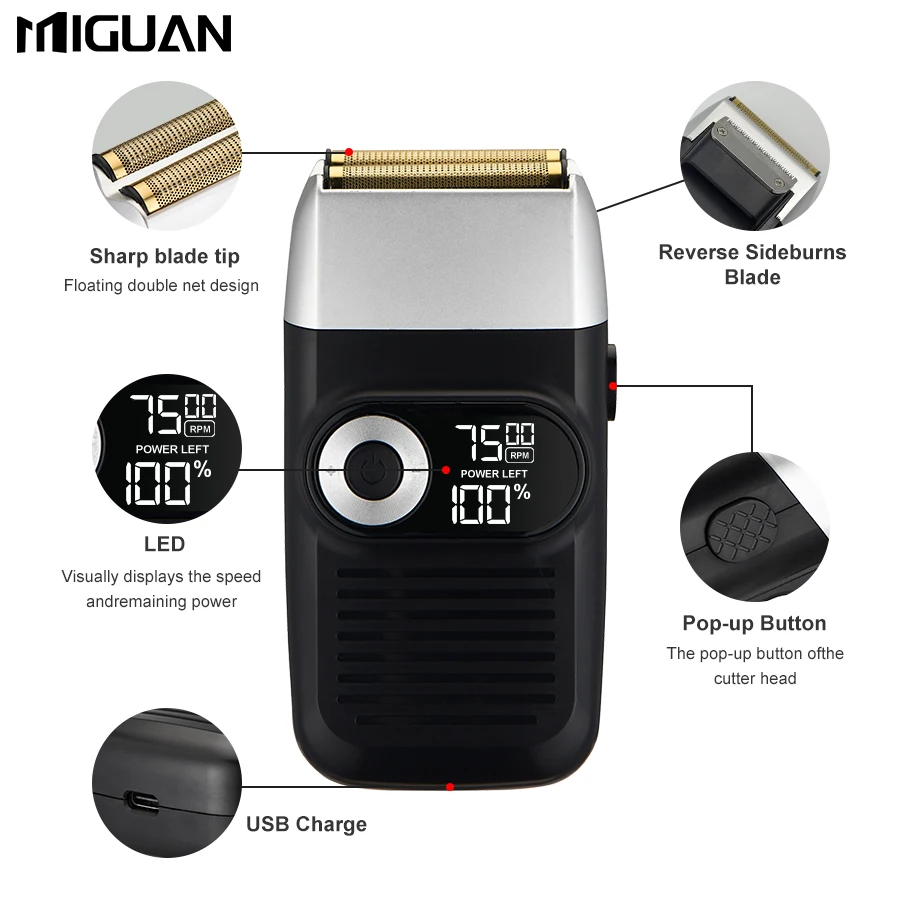 Reciprocating Men's Electric Shaver with USB Charging, Dual Heads, High Power, Two-Speed Adjustment Holiday Gifts/Father's Day