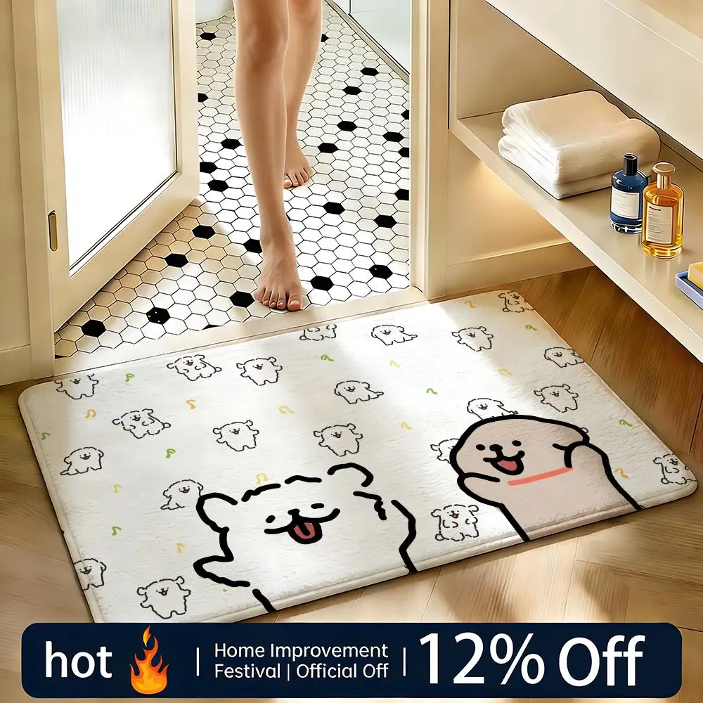 Soft Absorbent Non-Slip Rug Animal Maltese and Golden Retriever Floor Mat Home Decor Doormat Bedroom Floor Mat Shower Carpet