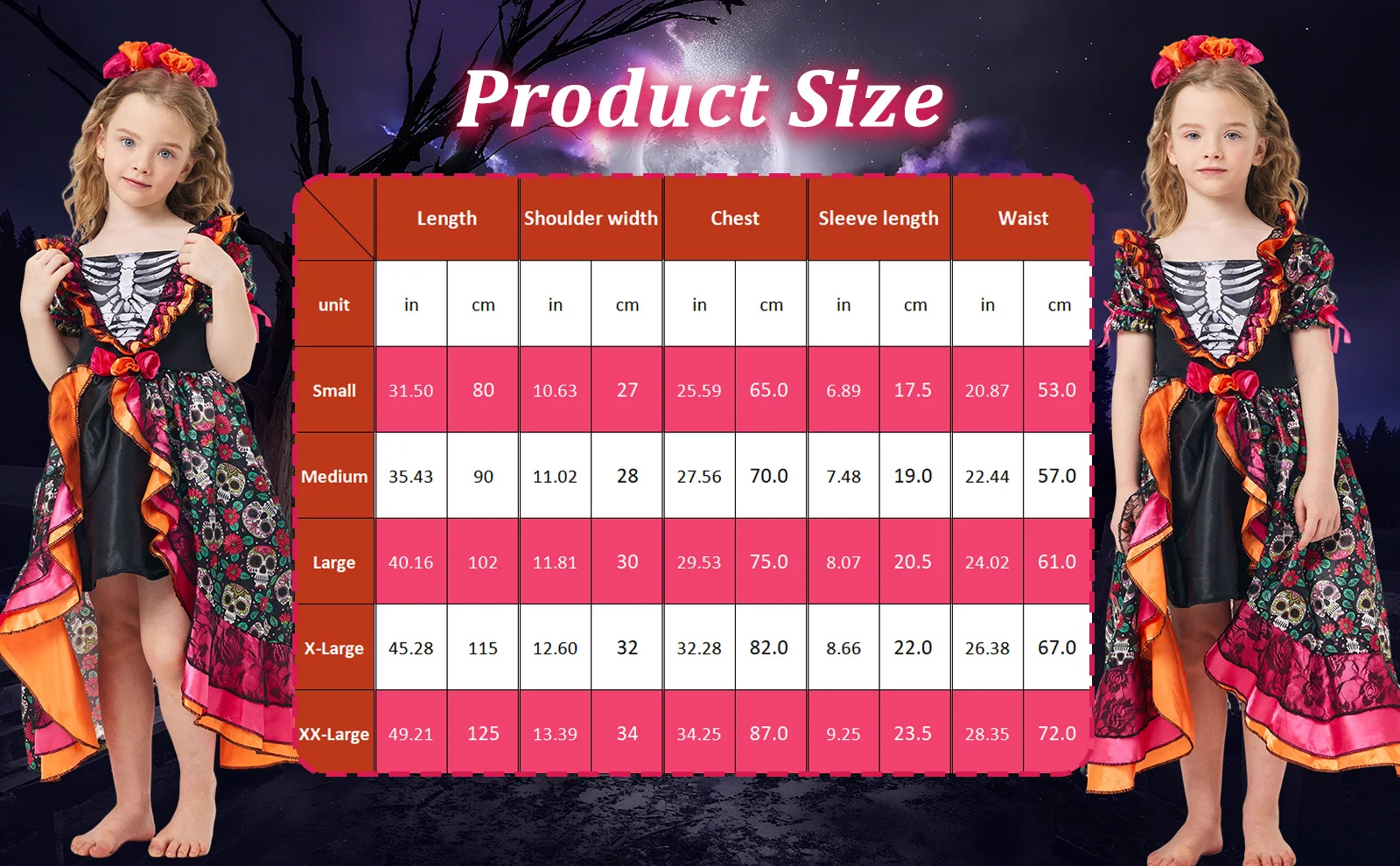 Day Of The Dead Costume Girls Day Of The Dead Dress with Flower Headpiece Halloween Skull Outfit