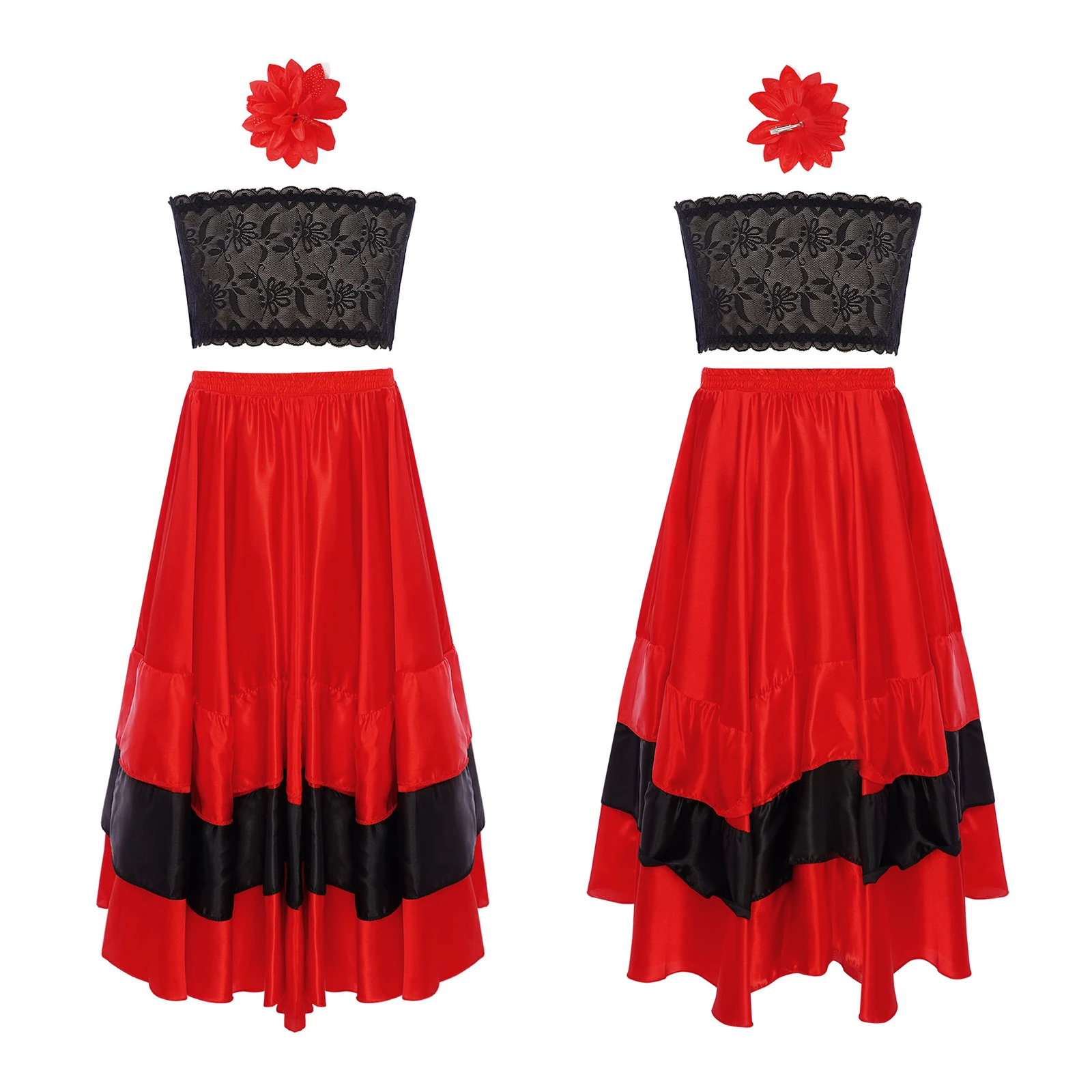 Criança meninas cigano espanhol flamenco saia outfits cetim grande balanço saias carnaval festa de salão dança do ventre festival palco traje