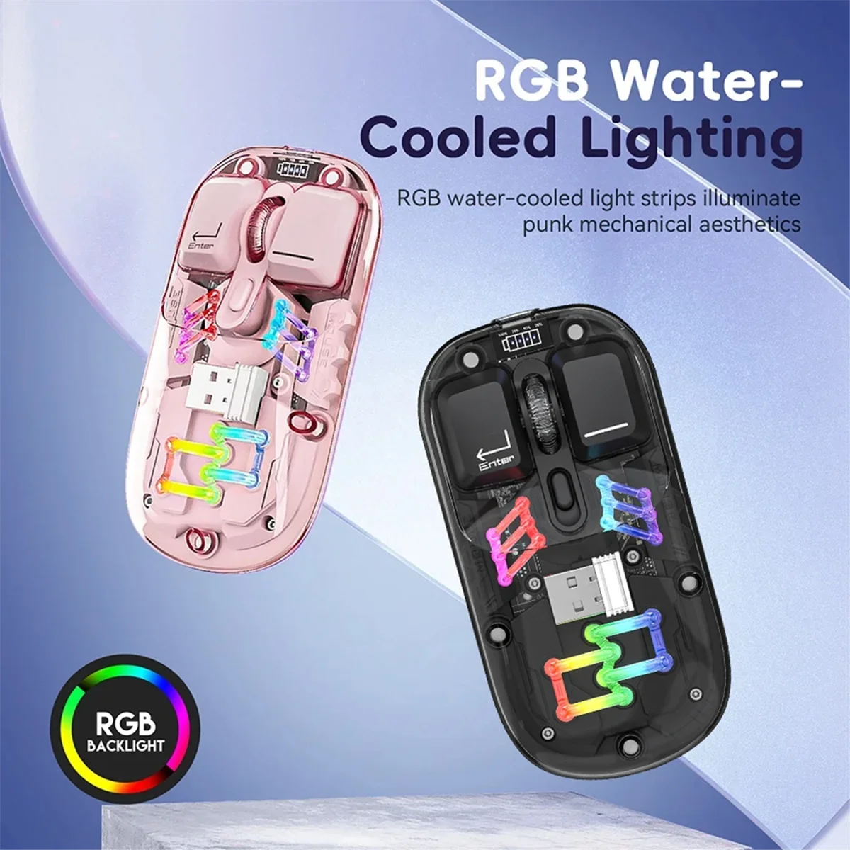 A49T BM200 Dual-Mode Mouse RGB Luminous 2.4G Wireless Bluetooth Transparent Gaming E-Sports Computer Office Mouse