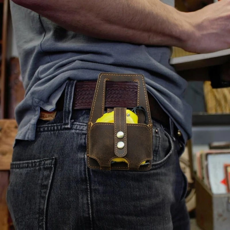 Handy Leather Bag with Waist Belt Attachment Belt Bag for 5m Steel Tape Measure