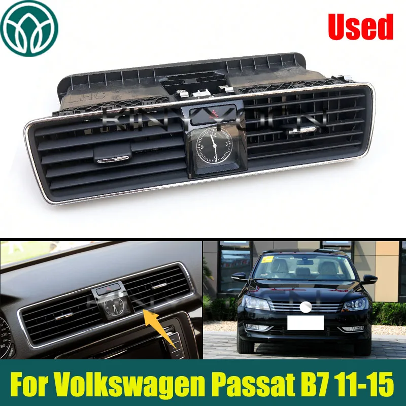 Used Center Dashboard Air Conditioning Vent Outlet For Volkswagen Passat B7 2011-2015 Dash Center Air Vent with Clock Secondhand