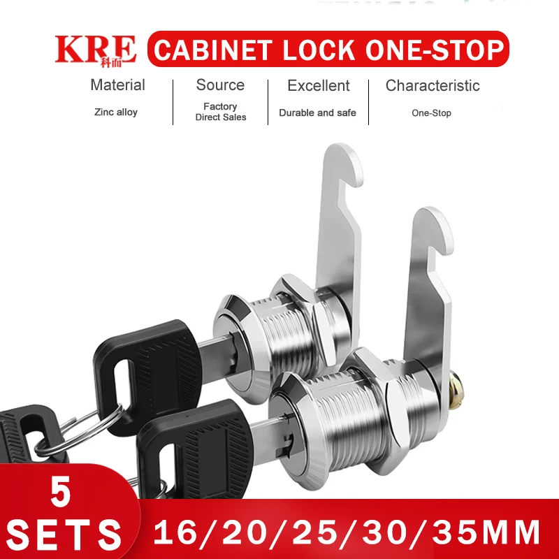 5/20SETS Metal Cylinder Cabinet Security Locker Cam Lock With 2 Keys Same Key Different Key Security Mailbox Lock Drawer 16mm