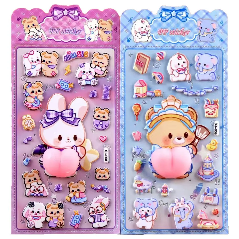 

Kawaii мультфильм мягкий милый маленький кролик 3D защемление расслабляющие наклейки милые DIY мобильные книги украшения наклейки праздничный подарок