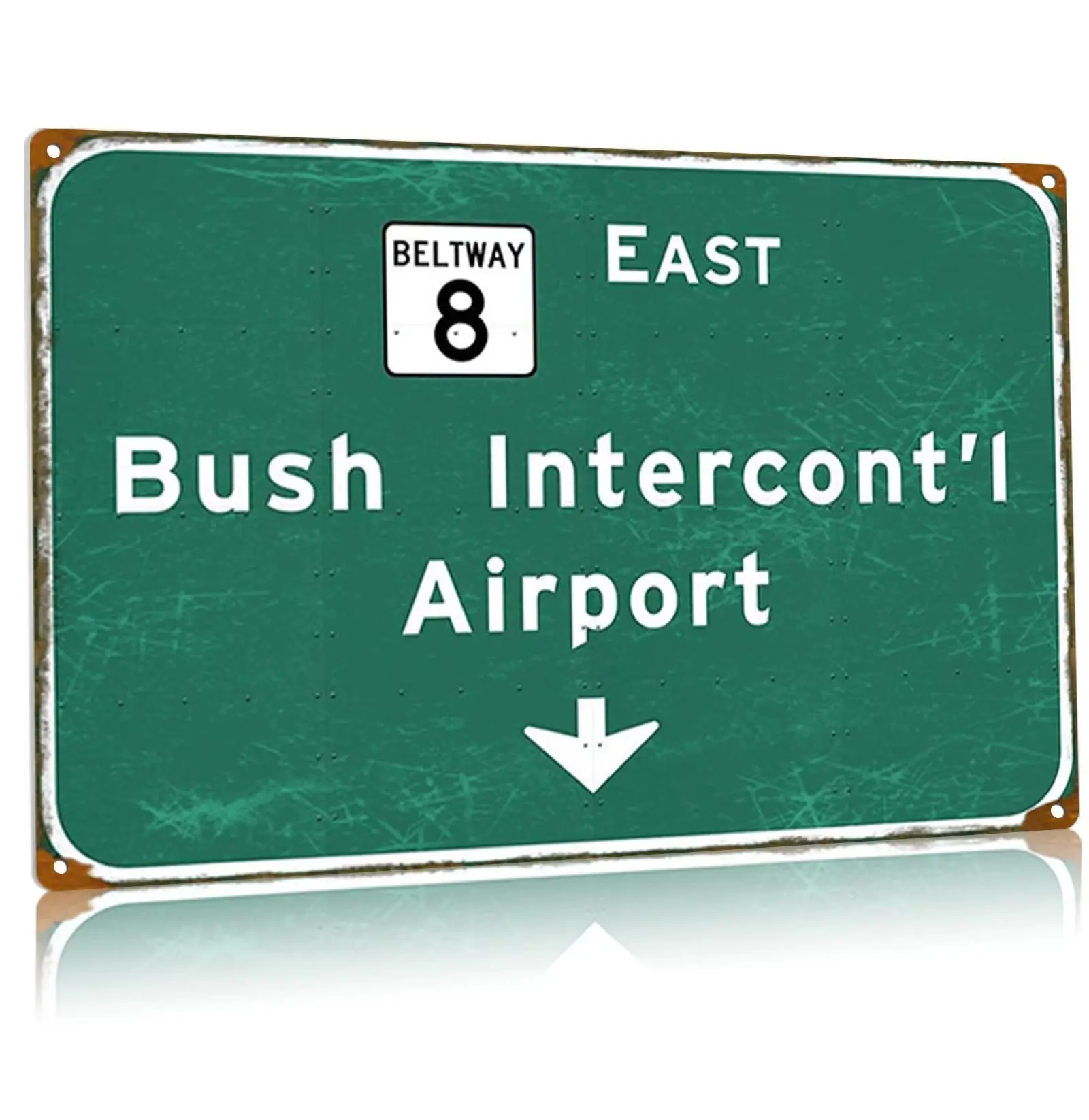 Bush Interstate Airport Metal Tin Sign Retro Beltway 8 East Direction Sign Airport Highway Iron Sheet Plaques Bar Club Restauran