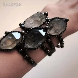 10pcs Witchcraft Herkimer Tibetan Quartz Cuff Bracelet Adjustable Minimal Stone Bangle Women Stainless Steel  Goth Wicca Jewelry