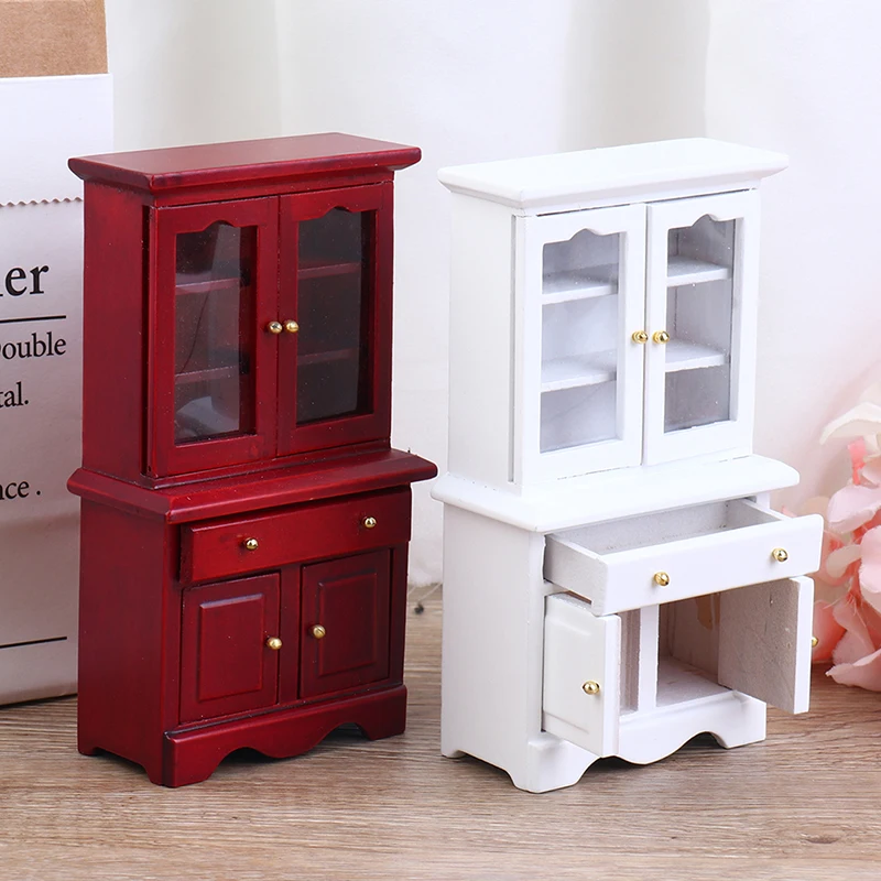 【M】1/12 Dollhouse Miniature Furniture Multifunction Wood Cabinet Bookcase Model Toy