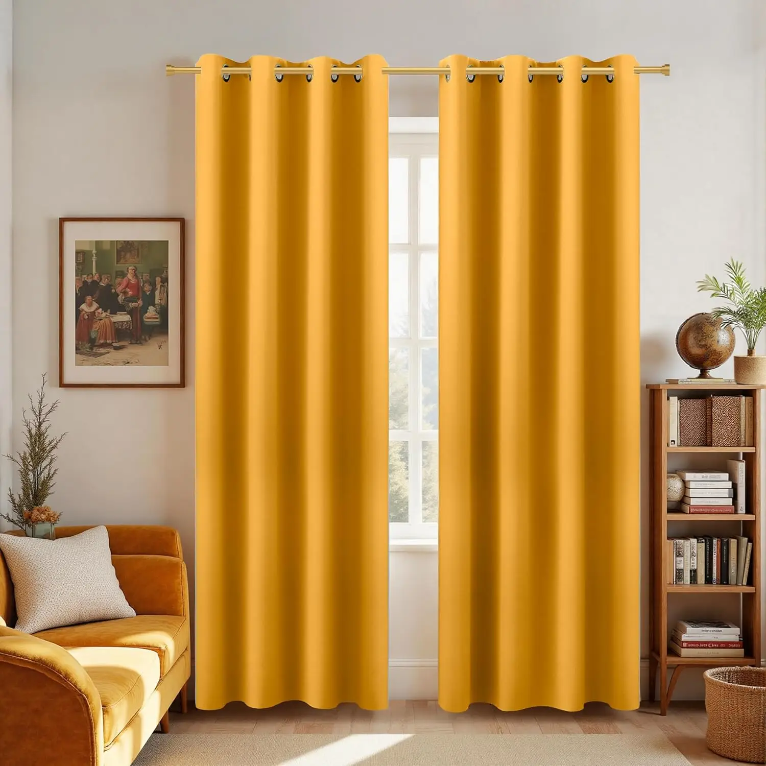 

Yellow Mid Century Modern Curtains,Blackout Grommet Vintage Boho 50s 60s 70s Retro Curtains for Living Room Bedroom 84 I