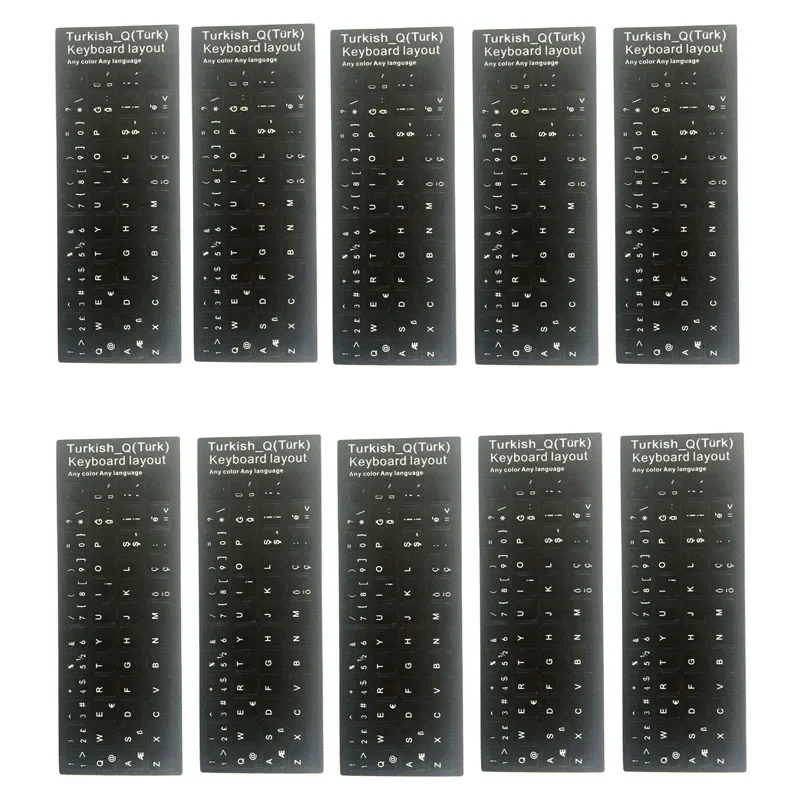 

Lot 10ps Turkey Language Turkish Keyboard Sticker Layout Durable Alphabet Black Background White Letters for Universal PC Laptop