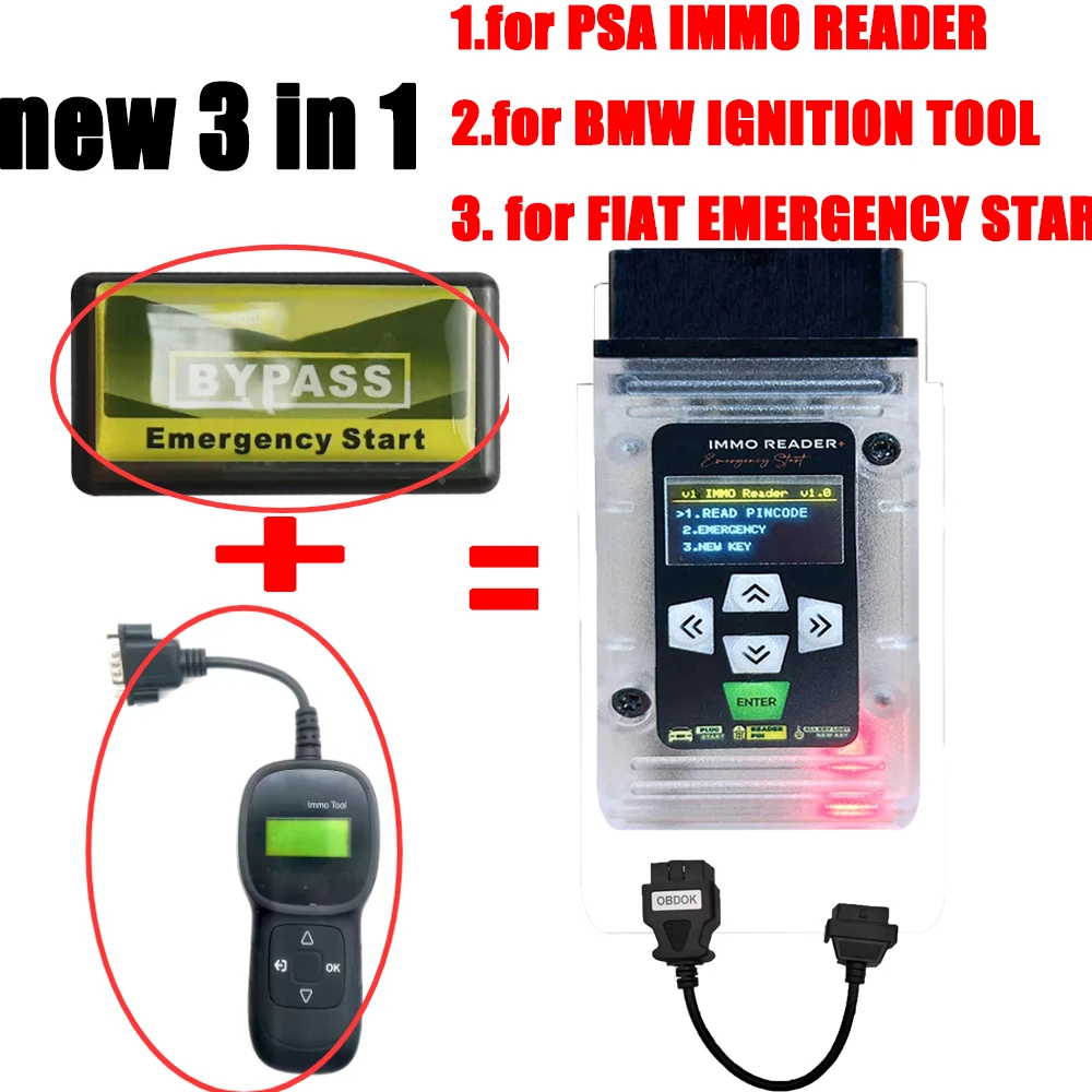 

3in1 for BMW for FIAT for PSA Bypass Immo Reader Emergency Start Reading PIN Code OBD2 Key Simulator Read Device All Key lost