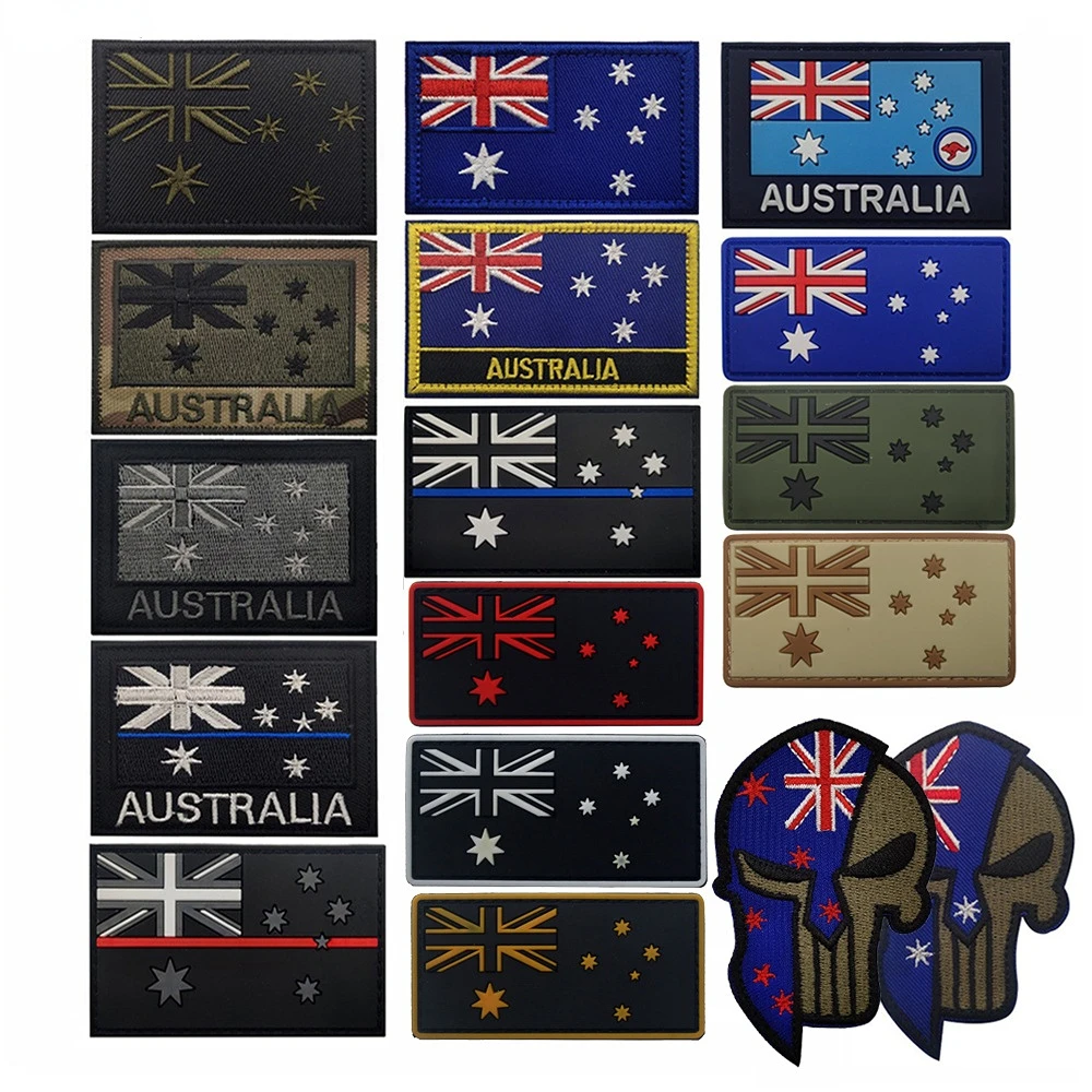 Australian Flag PVC+ Embroidery Armband Magic Sticker Hat Backpack Sticker Patch  Patches for Clothing Hook and Ring DIY