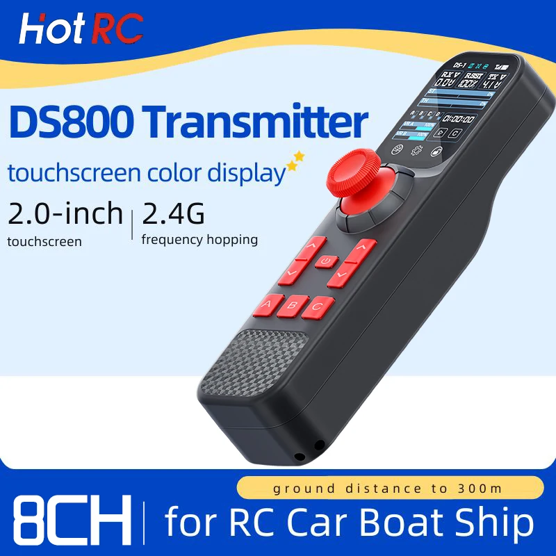 HOTRC DS-800 Transmitter DS800 8CH 2.4G Radio System Color Screen Remote Controller F-08A F-01AT Receiver for RC Boat Ship Car