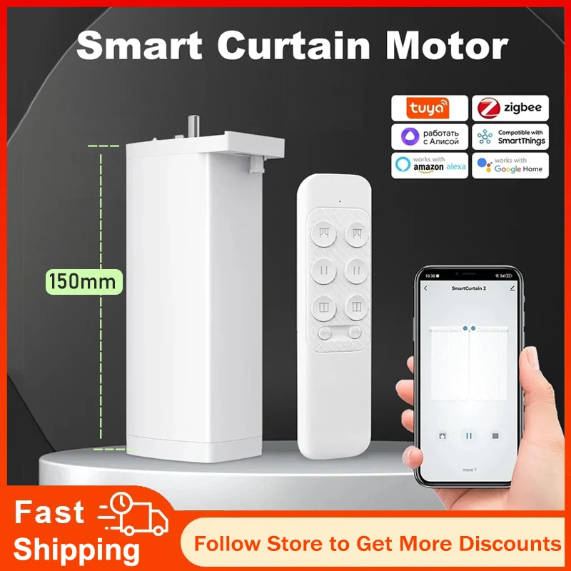 

The latest 4rd Zigbee/WiFi Electric Shutter 150mm Smart Curtain Motor Silent Motor APP Voice Control Yandex Alexa Google Home