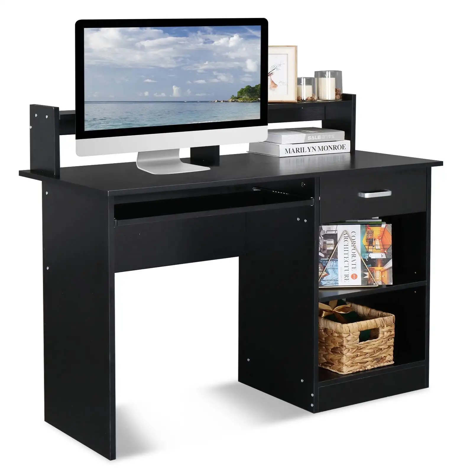 

Computer Desk Home Office Workstation Laptop Study Table w/Drawer Keyboard Tray, Black