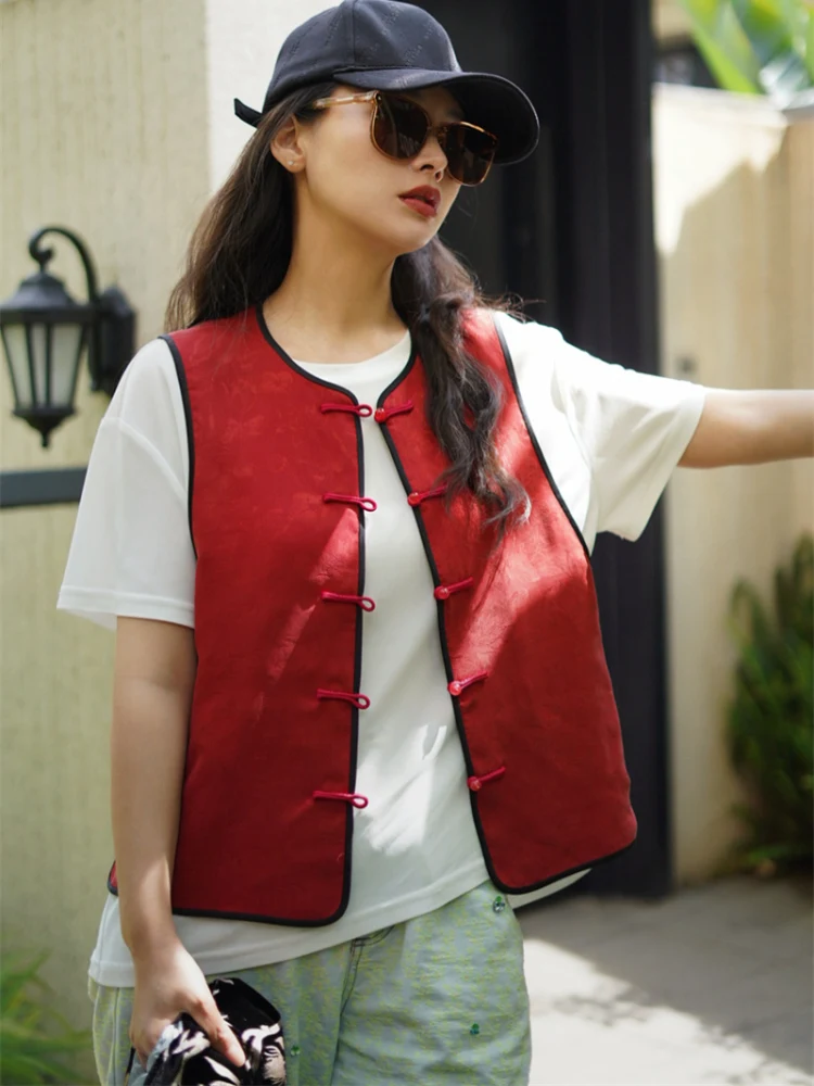 

Двусторонняя шелковая куртка из туссового шелка для женщин, модная, в стиле ретро, с вышивкой скрытым узором, в китайском стиле, с комбинированными плечами K5...