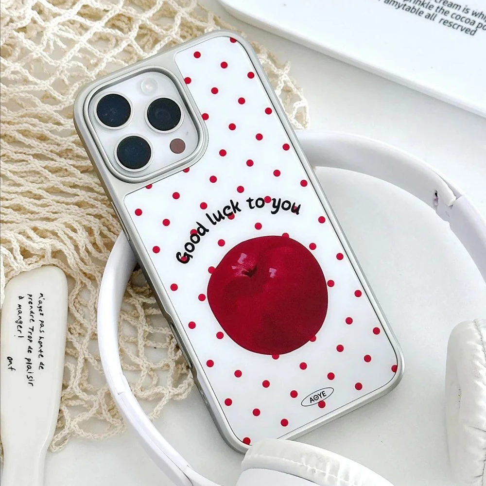 Coreano ins maçãs vermelhas bolinhas caso de telefone para iphone 17 16e 16 15 14 13 12 11 ar pro max x xr xsmax 8 plus luxo capa clara