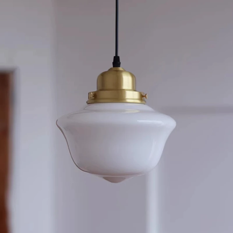 Retro creme branco vidro pingente de luz para o quarto sala jantar bar balcão café bistrô com luminária bronze estilo americano do vintage