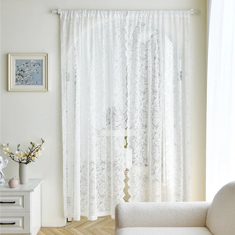 Lace Door Curtains Translucent Opaque White Gauze Curtains for Living Dining Room Bedroom Partition Anti-mosquito Blocking