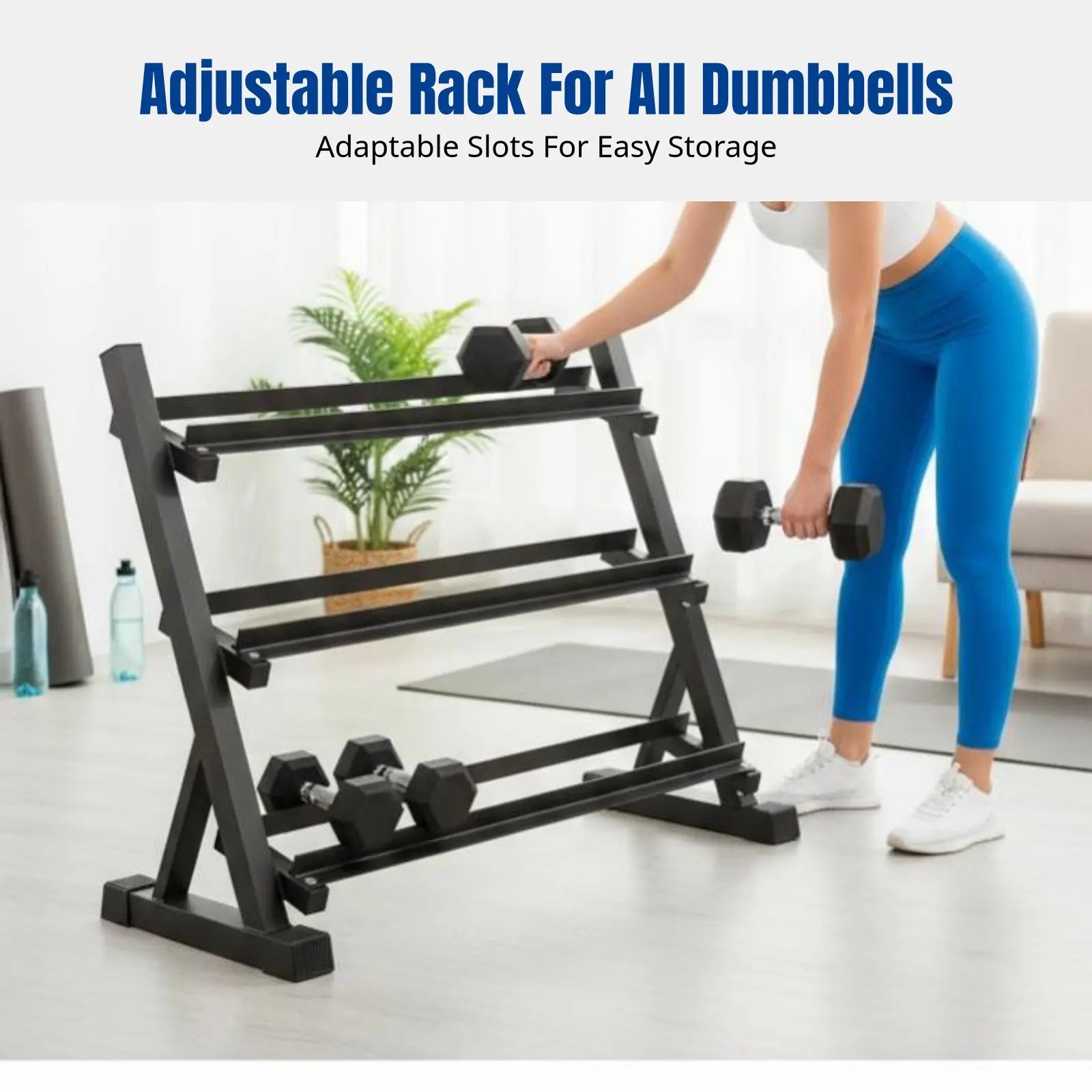 Picture 5: 3-Tier Adjustable Dumbbell Storage Rack, Sturdy Steel Weight Stand, Home Gym Organizer, Multi-Level Design