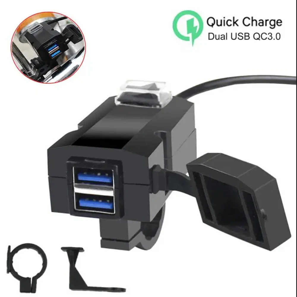 Chargeur de moto QC3.0 étanche, adaptateur USB, téléphone portable, touriste, rapide avec interrupteur, montage sur guidon, rapide