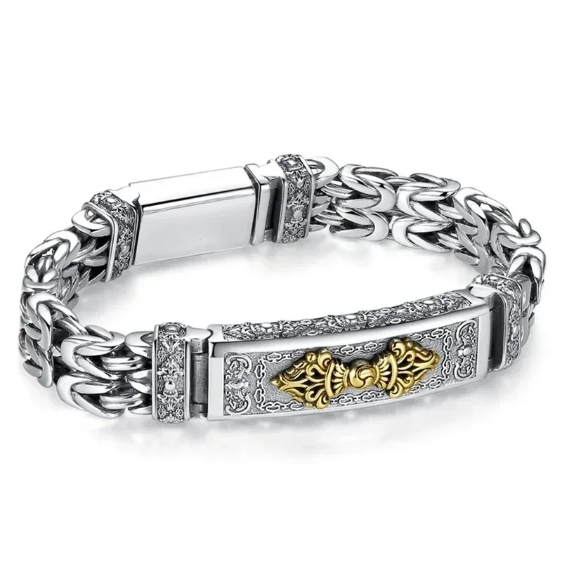 New Silver Color Fashion Jewelry Chinese Style Retro Hipster Men\'s Bracelet Creative Personality Plain Pattern Chain Accessories